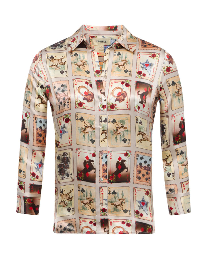 L'Agence Dani Silk Western Cards Print Blouse