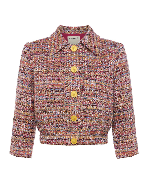 L'Agence Jia Mauve Tan Tweed Crop Jacket