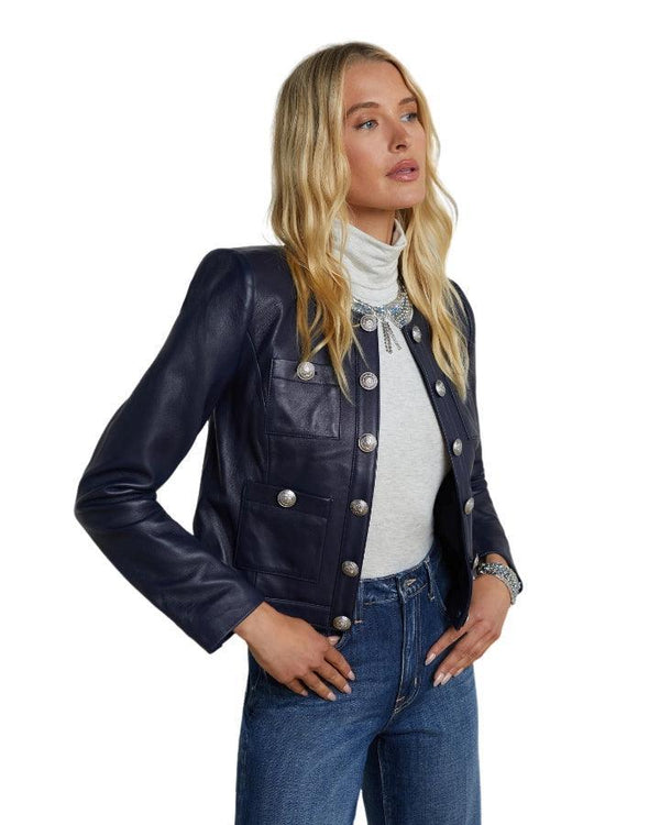 L'Agence Jayde Collarless Leather Jacket