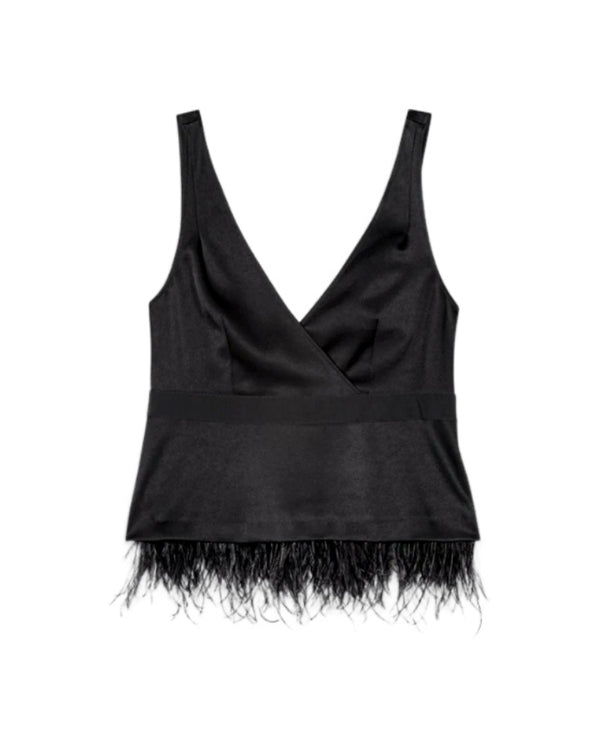 Luisa Cerano Satin Tank With Removable Feather Hem