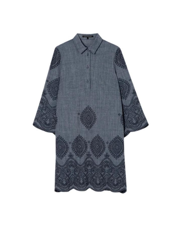 Luisa Cerano Embroidered Eyelet Denim Dress