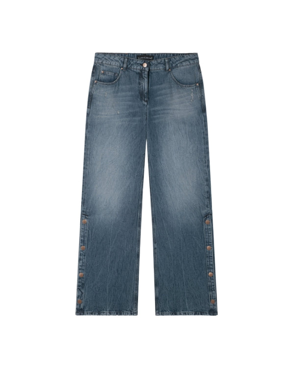 Luisa Cerano Wide Leg Jeans With Snap Side Seam