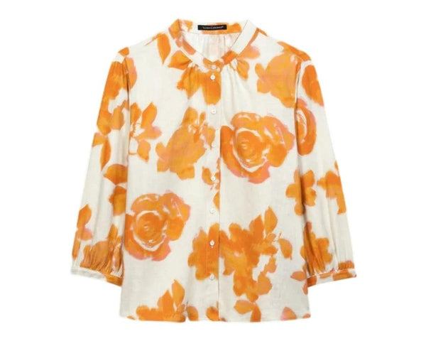 Luisa Cerano Peach Floral Linen Blouse