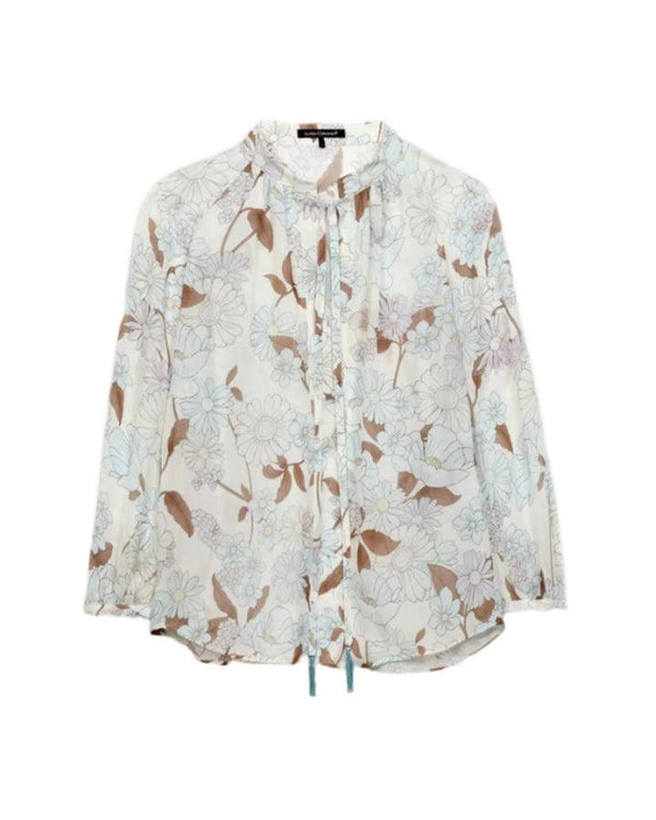 Luisa Cerano Silk Floral Print Blouse Grey/Nude