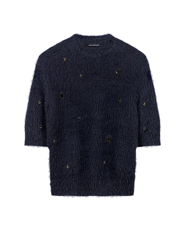 Luisa Cerano Hairy Knit Pullover With Jewels