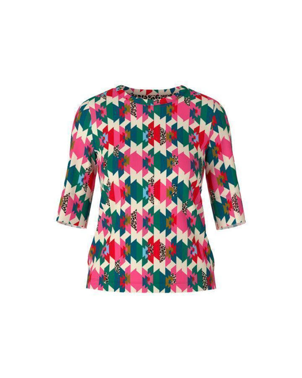 Marc Cain Colorful Print Ribbed Top