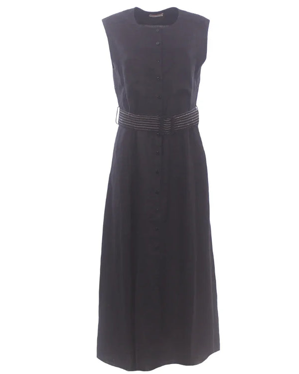 Purotatto Linen Sleeveless Dress With Belt  BLU'S