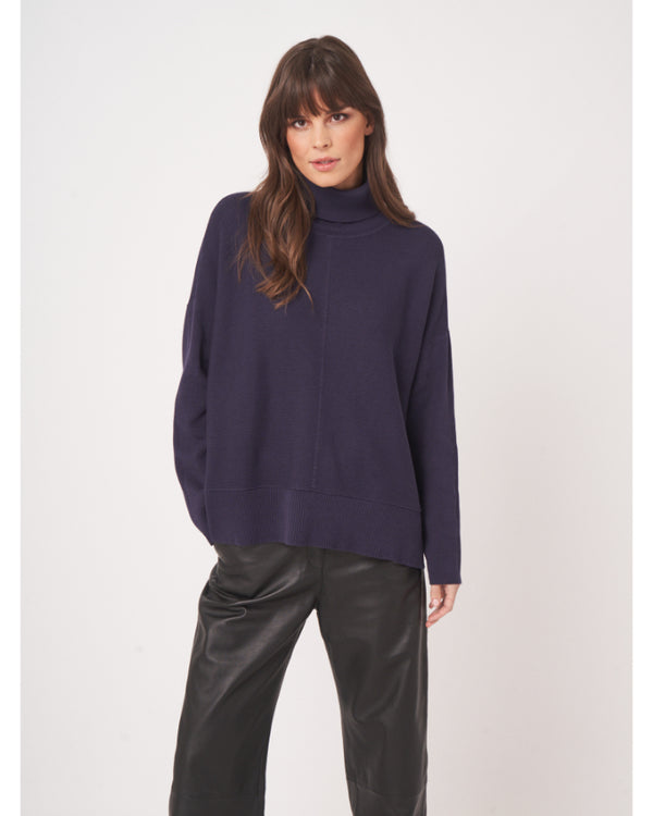 Repeat Relaxed Fit Cotton Blend Turtleneck Sweater