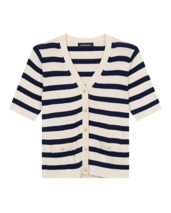 Repeat Cotton Cashmere Striped Short Sleeve Cardi