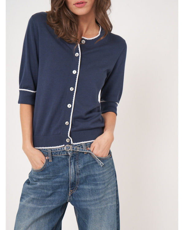 Repeat Half Sleeve Tipped Cardigan