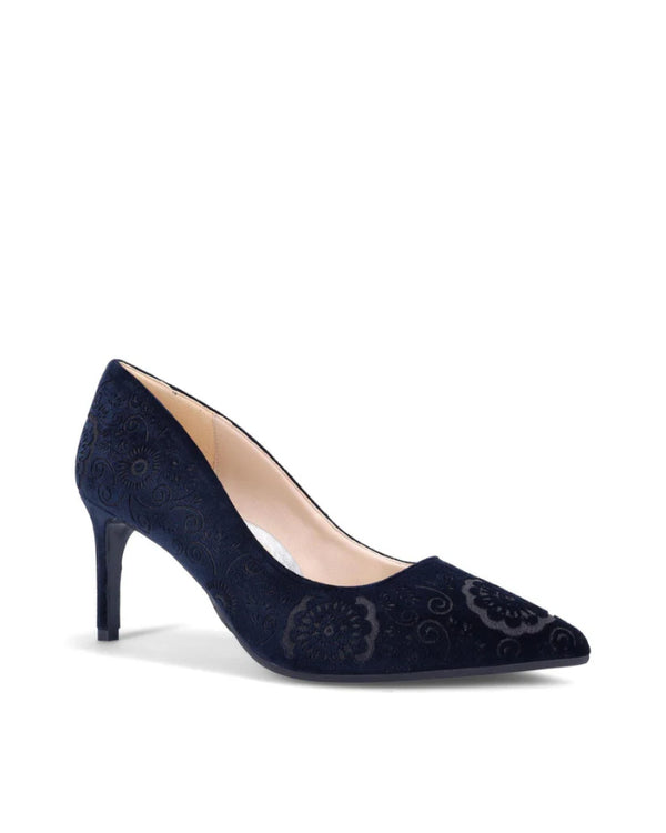 Ron White Velvet Laser Cut Lace Pattern Pump