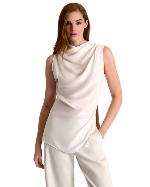 Shan Sofia Draped Boat Neck Sleeveless Blouse