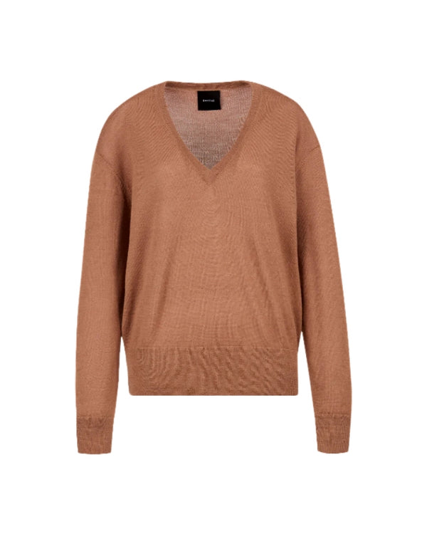 Smythe Camel Boyfriend V-Neck Alpaca Sweater