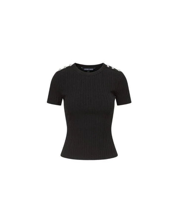 Veronica Beard Draya Rhinestone Button Tee
