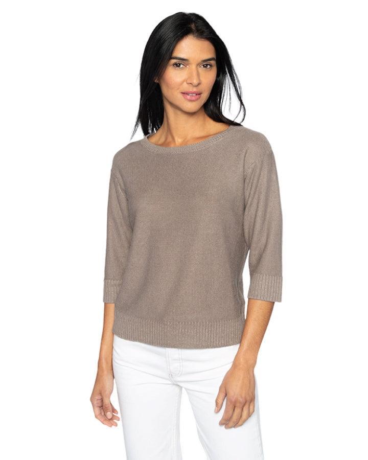 Kinross Cashmere Textured Easy Linen Pullover M CAFE
