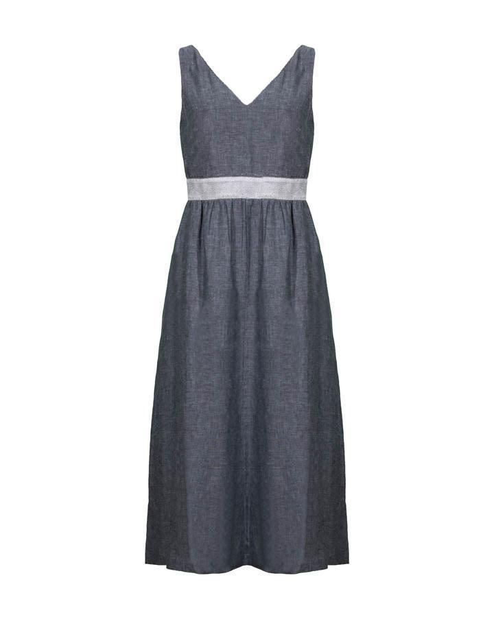 Purotatto Linen Sleeveless Dress With Sparkle Waistband