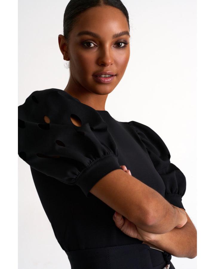 Shan - Shan Balloon Sleeve Top With Oval Cutouts