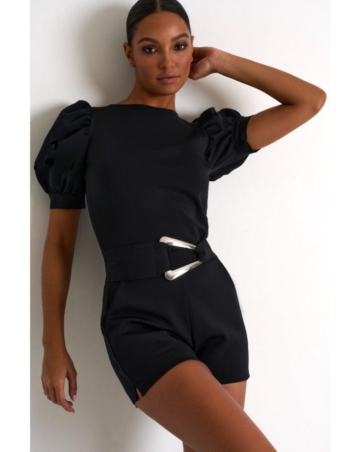 Shan - Shan Balloon Sleeve Top With Oval Cutouts