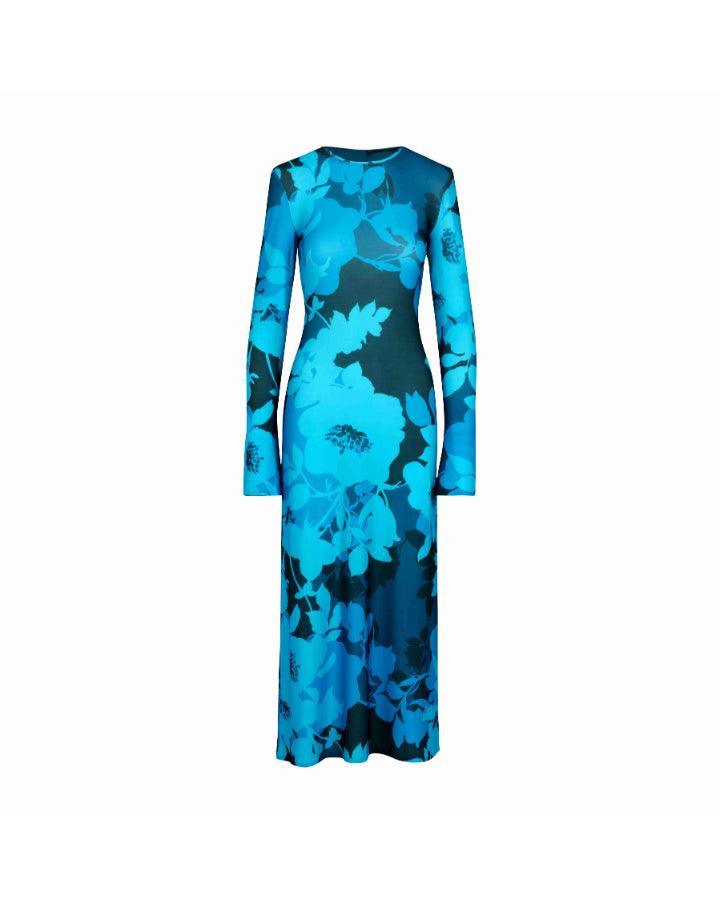 Smythe - Smythe Cobalt Floral Crewneck Midi Dress