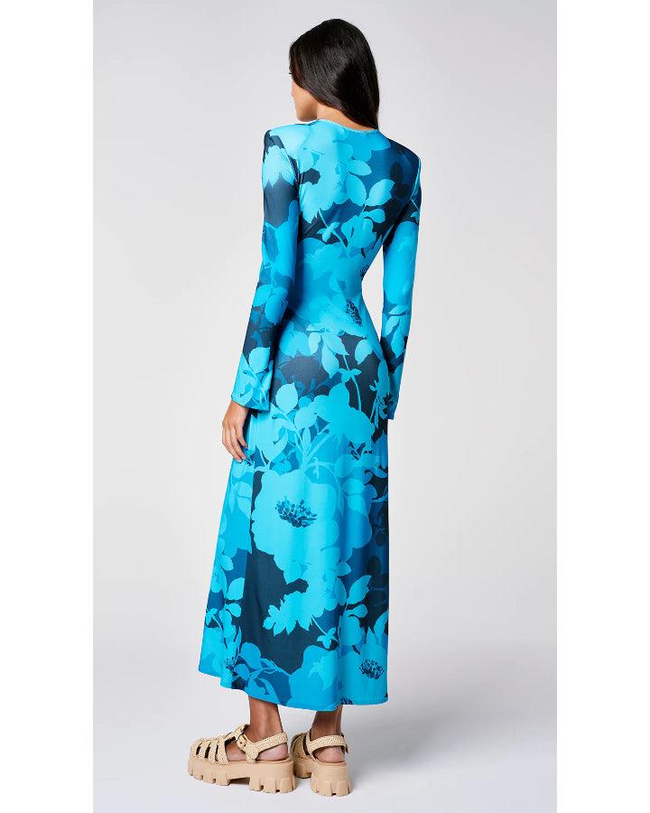 Smythe - Smythe Cobalt Floral Crewneck Midi Dress