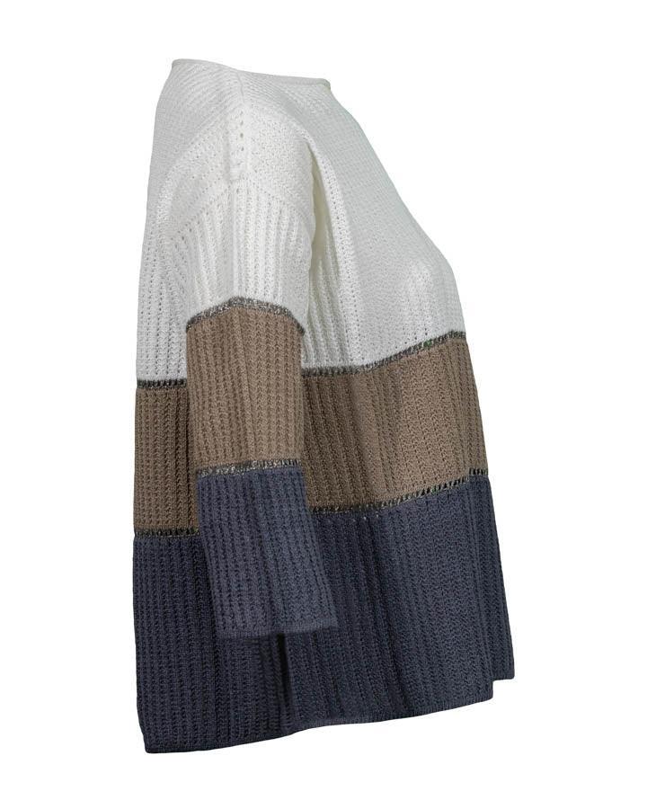 Tonet - Tonet Color Block 3/4 Sleeve Sweater