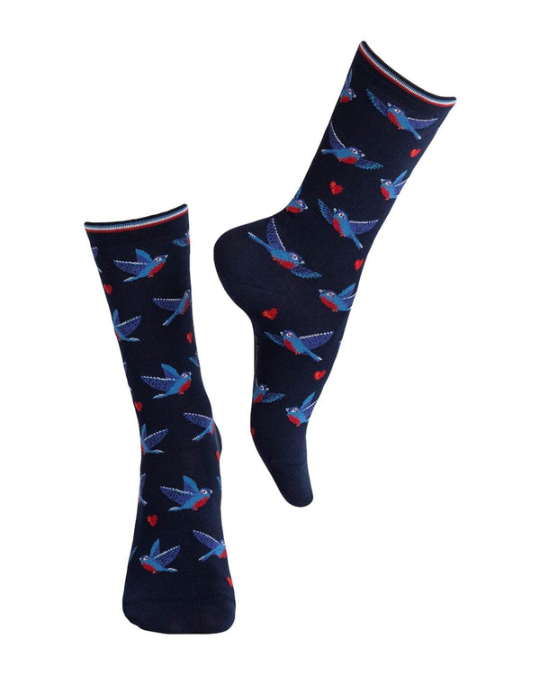 Bleu Foret - Birds Pattern Socks