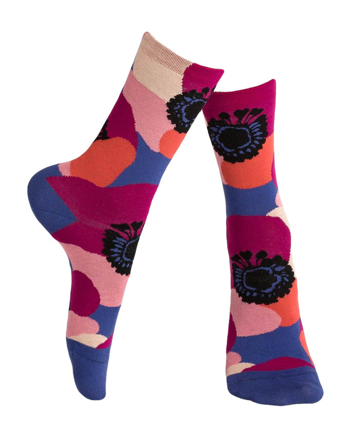 Bleu Foret - Flower Pattern Socks
