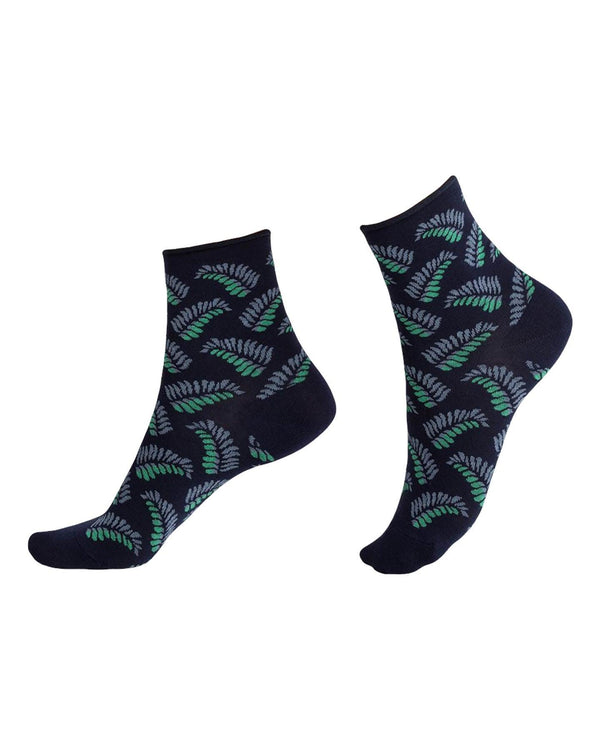 Bleu Foret - Palms Pattern Ankle Socks