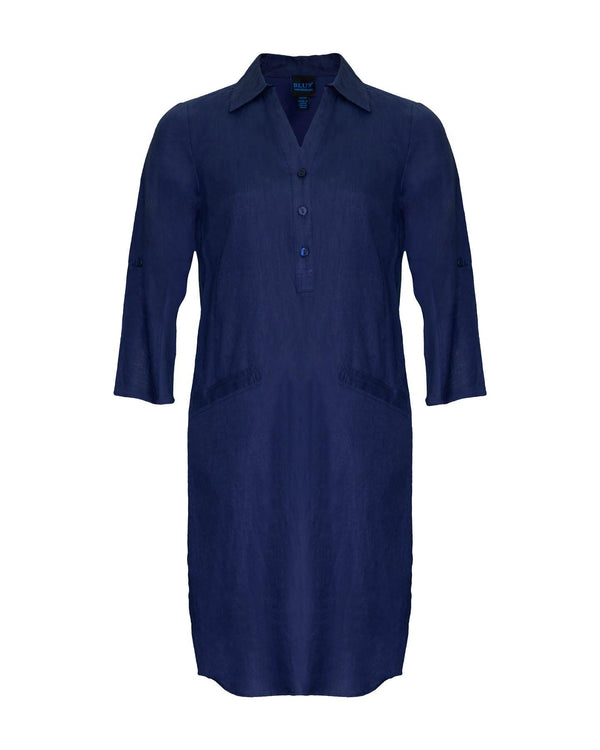 Blush No. 9 - Linen Shirt Dress Blue