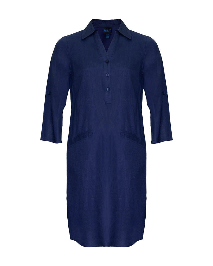Blush No. 9 - Linen Shirt Dress Blue