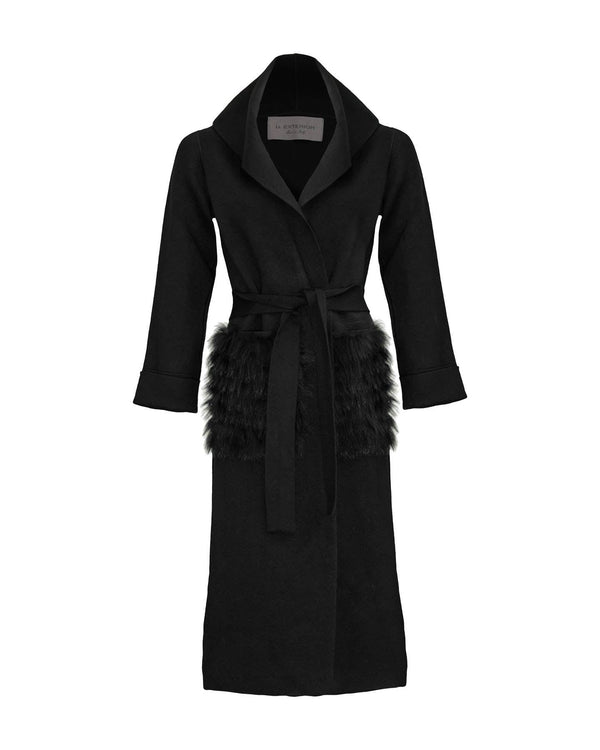 D-Exterior - Double Face Cashmere Wool Blend Long Coat Black