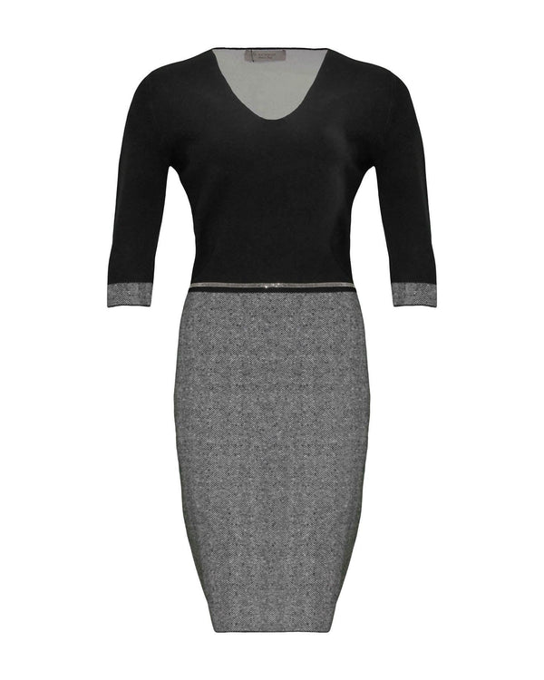 D-Exterior - Herringbone Fitted Dress