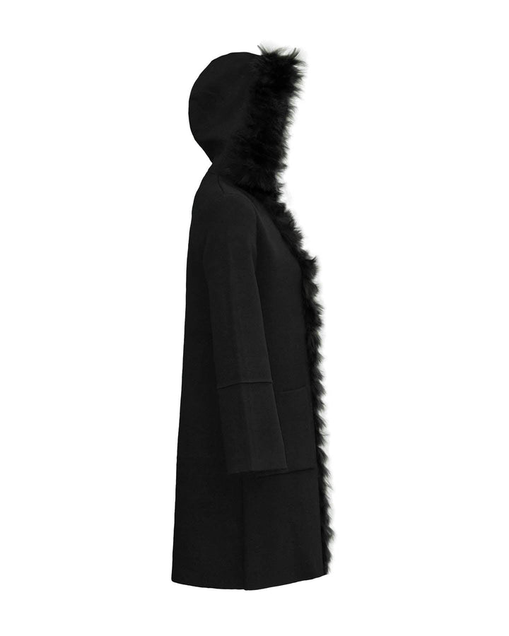 D-Exterior - Midlength Cashmere Topper Coat Black
