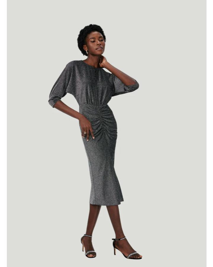 dvf metallic dress Diane Von Furstenberg Simone Metallic Silk Mini Wrap Dress In Camellias Storm