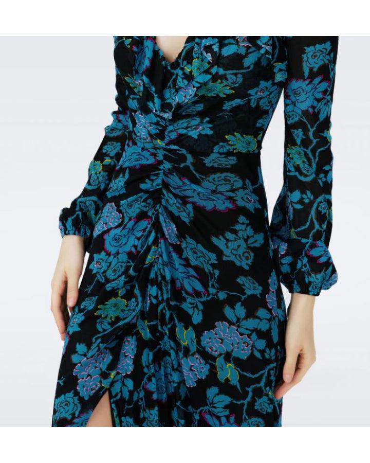dvf sean mesh dress Diane Von Furstenberg Sean Ruffled Floral-Print Maxi Dress In Black - 75% Off