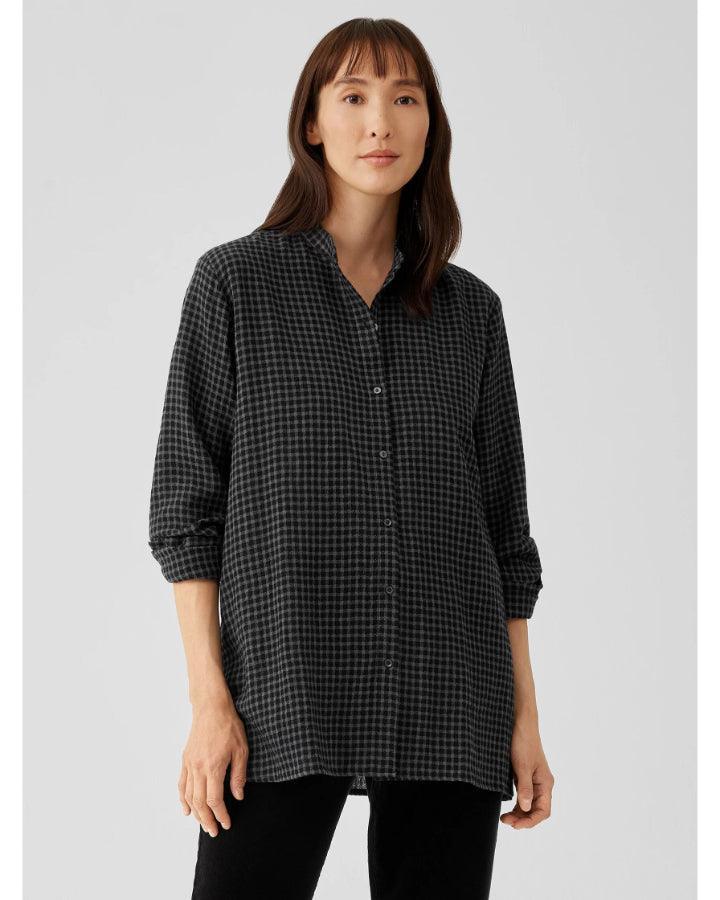 Eileen Fisher - Check Print Mandarin Collar Shirt