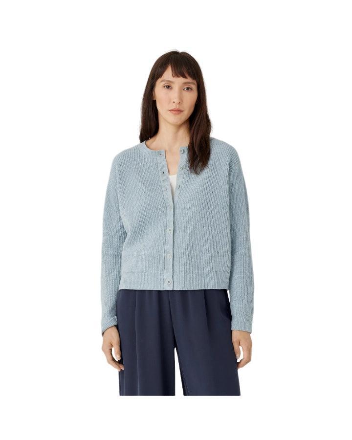 Cardigan Eileen Fisher Taille L - Bleu - Manches Courtes - Soie Et Lin - Occasion Très Bon état
