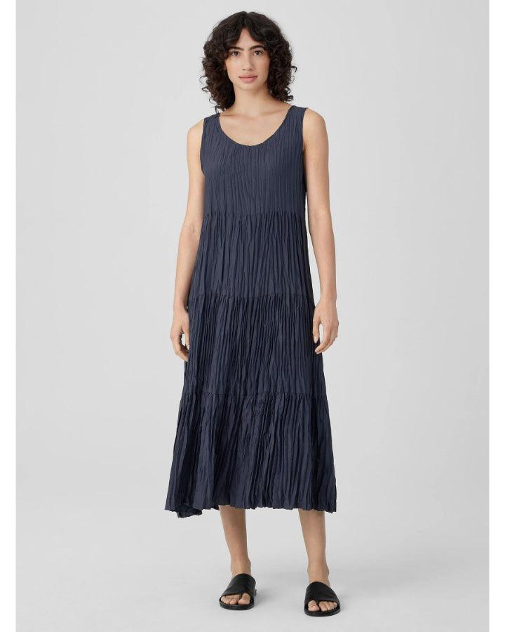 crushed silk tiered dress EILEEN FISHER Crushed-Silk Tiered Midi Dress