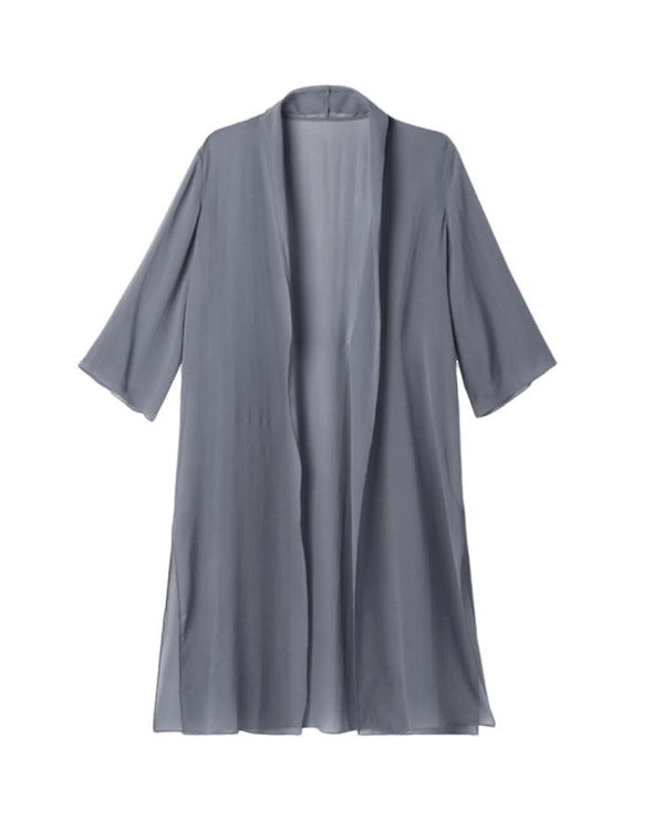 Eileen Fisher - Eileen Fisher Sheer Silk High Collar Long Jacket
