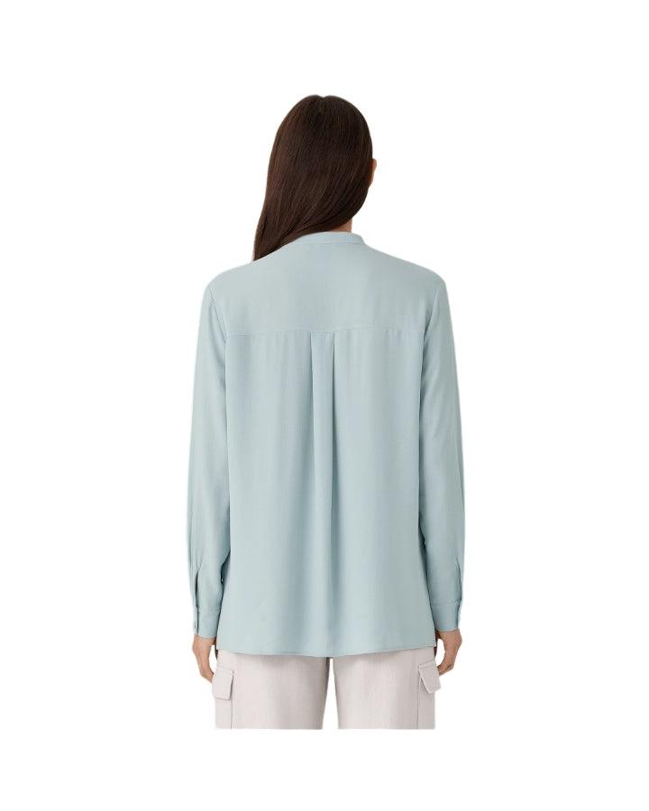 Eileen Fisher - Silk Georgette Crepe Band Collar Shirt