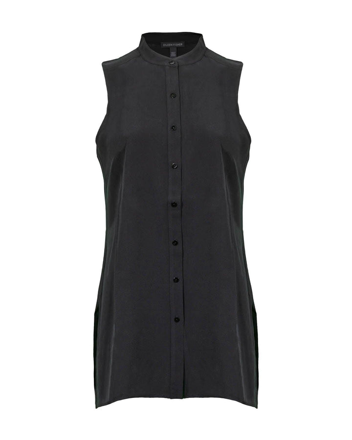 Eileen Fisher - Silk Mandarin Collar Sleeveless Shirt