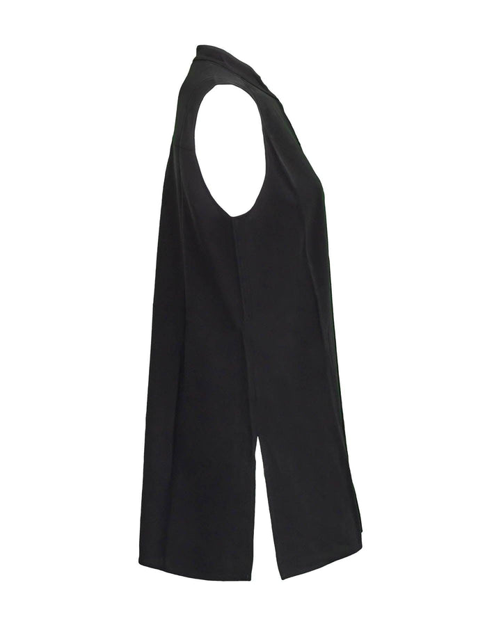 Eileen Fisher - Silk Mandarin Collar Sleeveless Shirt Black