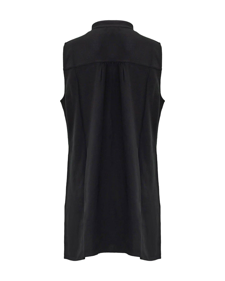 Eileen Fisher - Silk Mandarin Collar Sleeveless Shirt Black