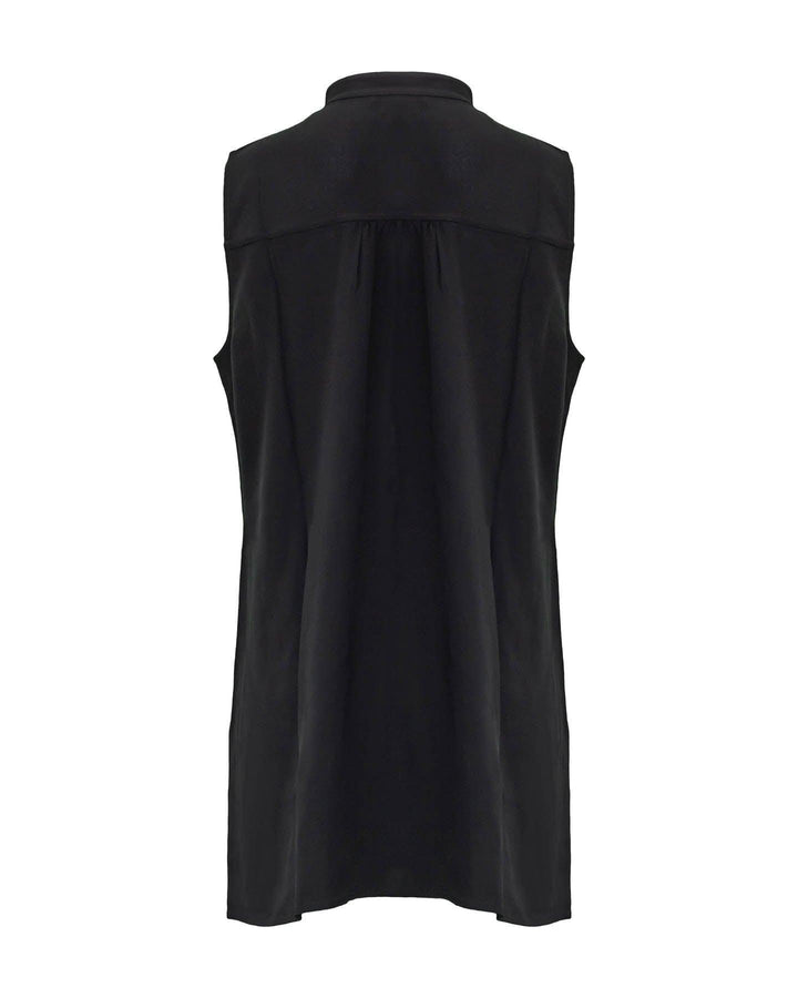 Eileen Fisher - Silk Mandarin Collar Sleeveless Shirt Black