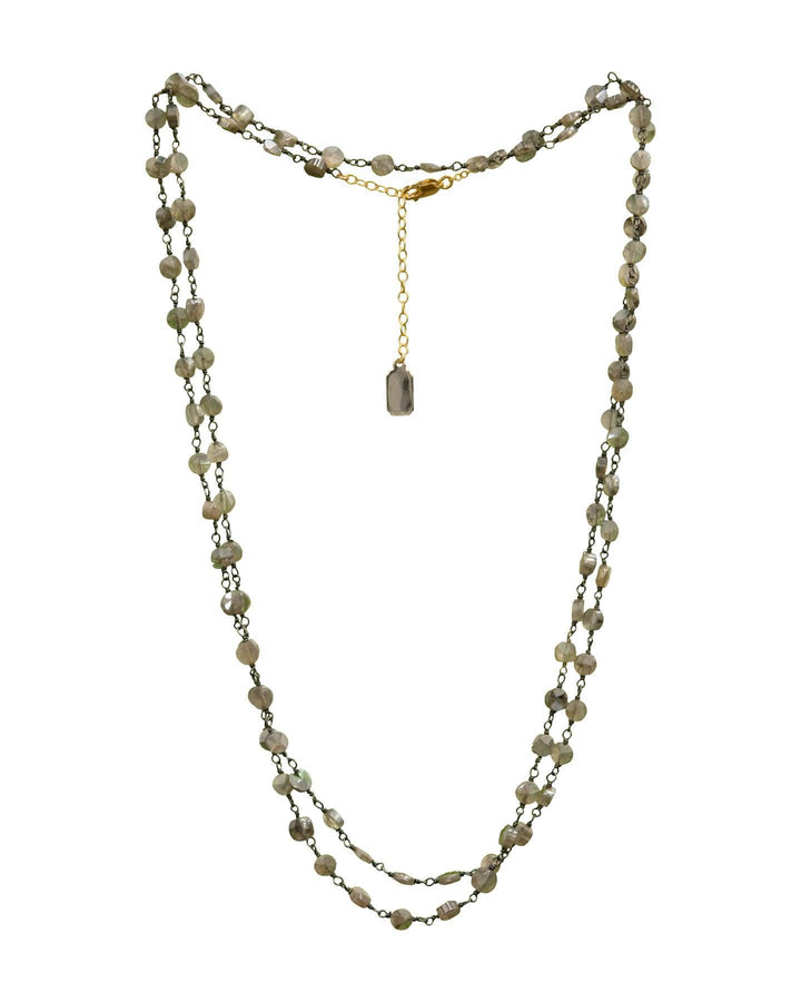 Ela Rae - Diana Coin Necklace-Rhodium Labradorite