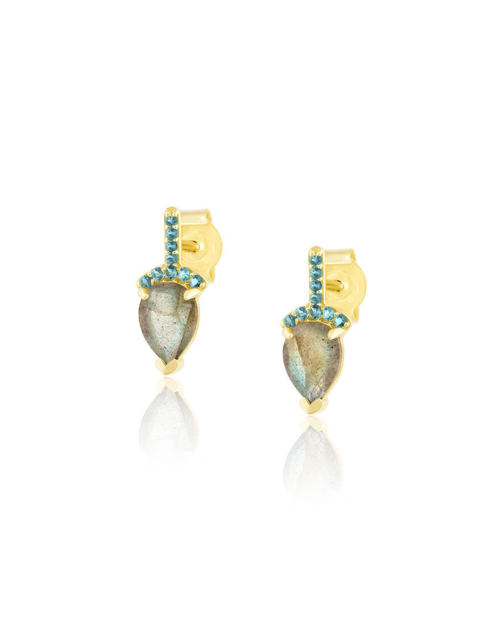 Ela Rae - Mini Labradorite Pear Pave Stone Earrings