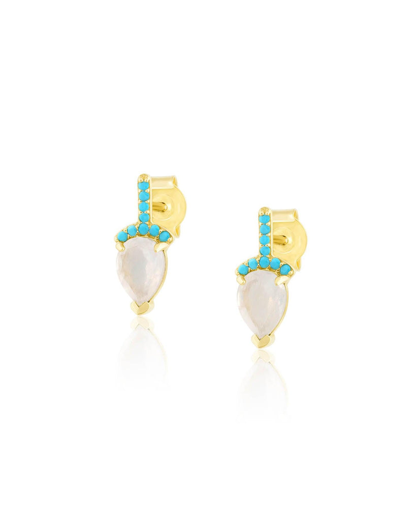 Ela Rae - Mini Moonstone Pear Pave Stone Earrings