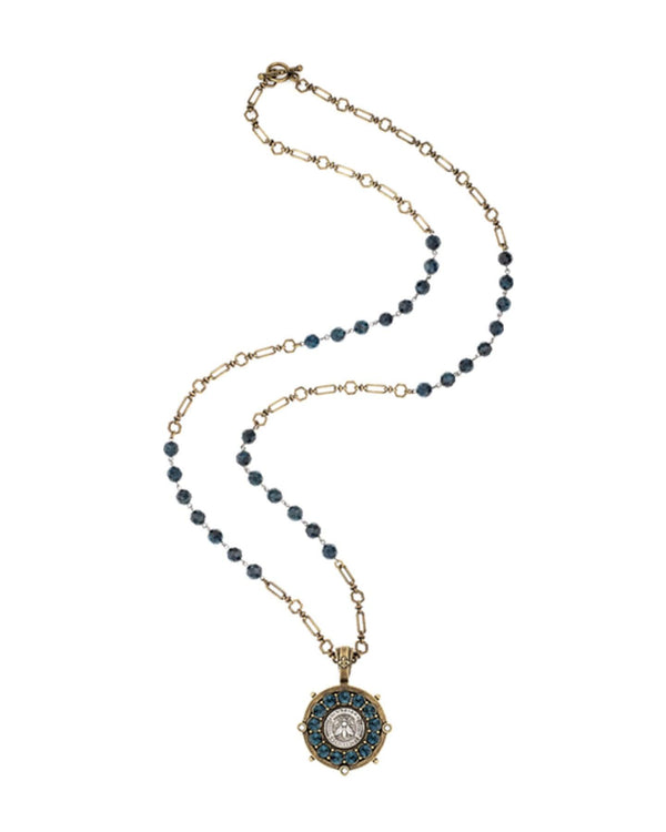 French Kande - Blue Apatite Abeille Medal Necklace