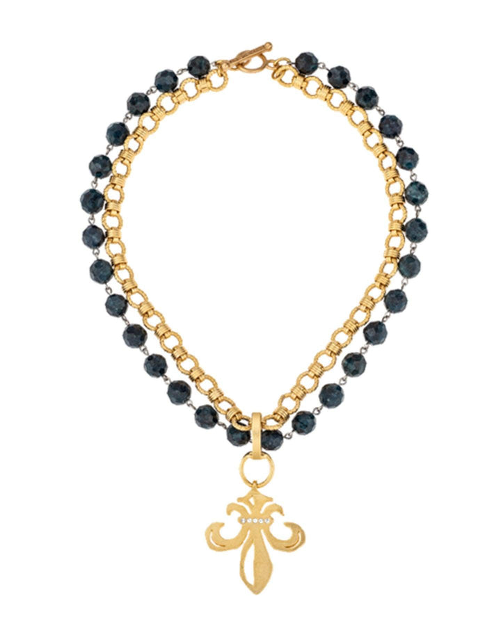 French Kande - Blue Apatite Fleur Medal Necklace