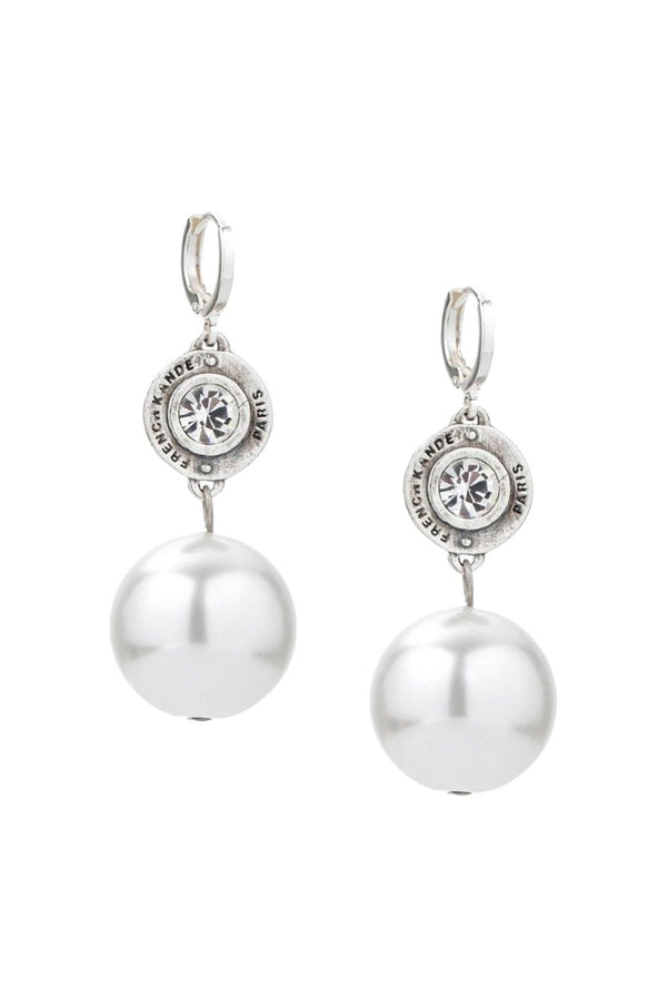 French Kande - Crystal Pendant Pearl Dangle Earrings